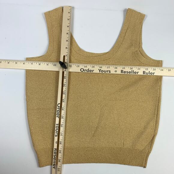 St John Basics Santana Knit Gold Metallic Crop Tank Top Sweater Women Sz M USA - Picture 6 of 8